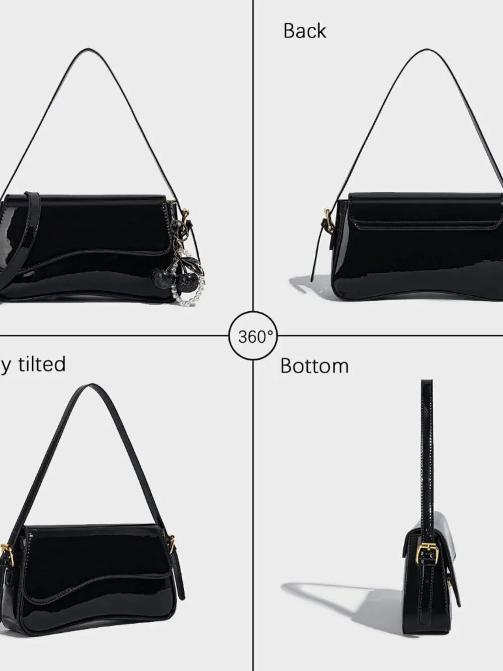 Women's Black Faux Leather  Cherry Pendant Crossbody Shoulder Bag and Handbags